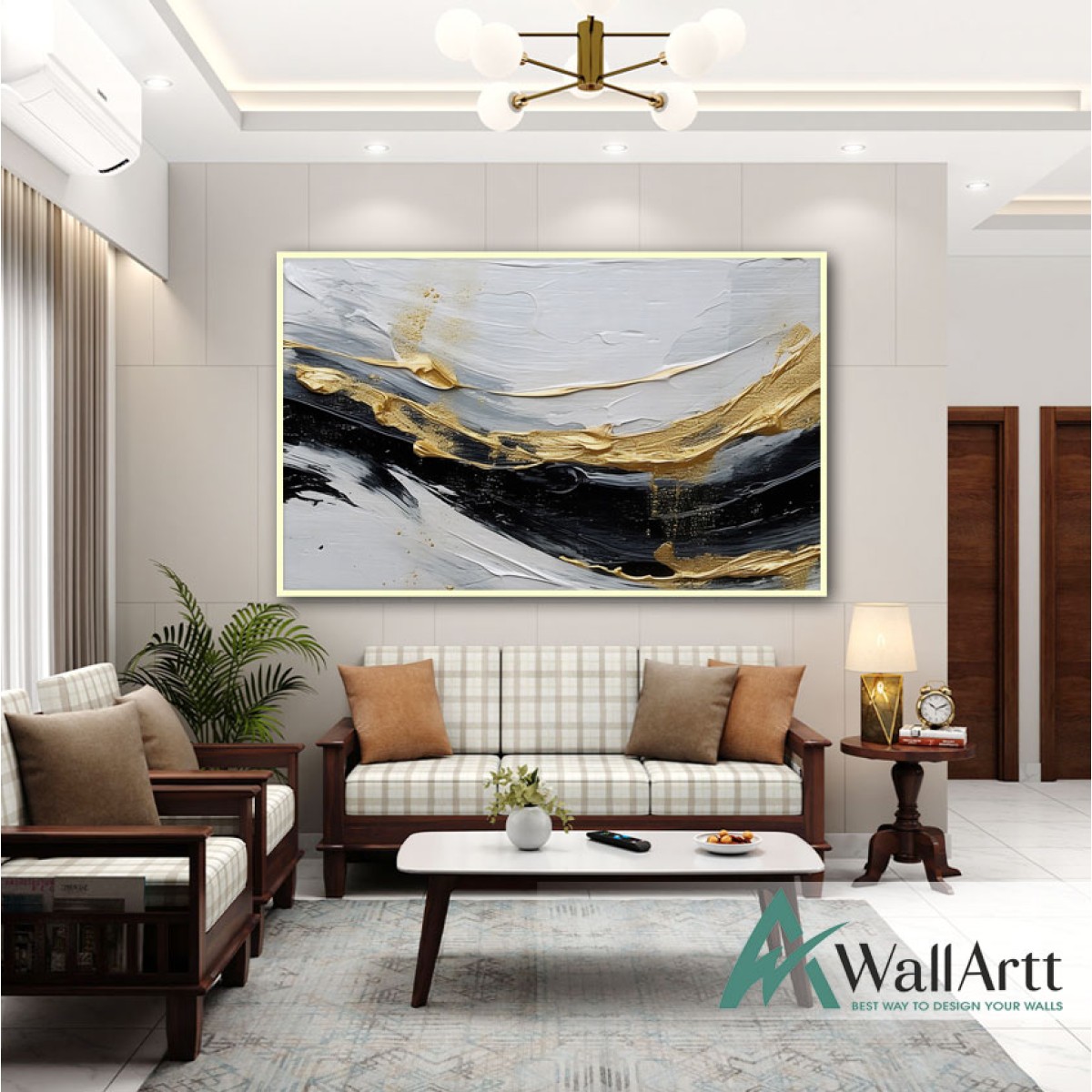 Gold Wave on Black 3d Heavy Textured Partial Oil Painting
